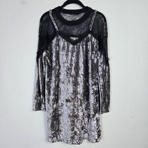 Entro Womens Crushed Velvet Dress Size Small Lace Grey Witchy Whimsigoth NWT
